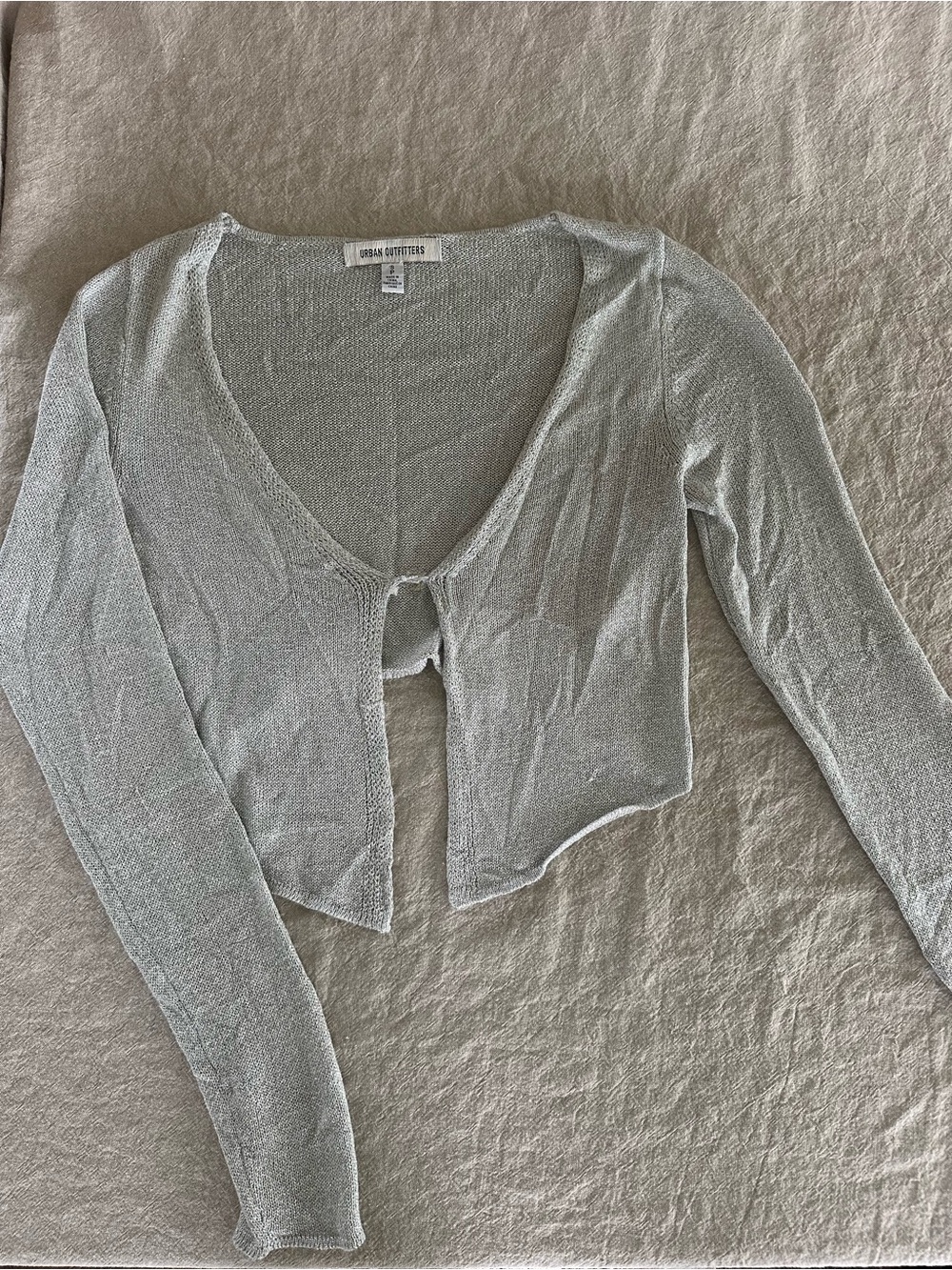 Urban Outfitters Light Gray Sparkly Knit Cropped Cardigan